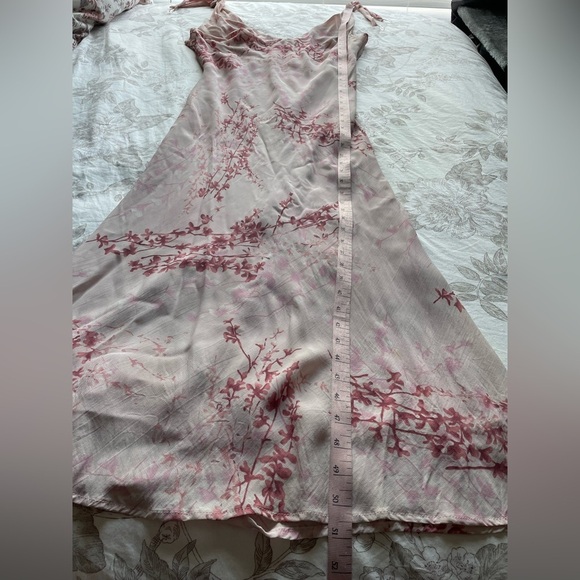 Vintage 90s Pink Cherry Blossom Babydoll Maxi Slip Dress 12 Fairycore Ethereal - Picture 12 of 12